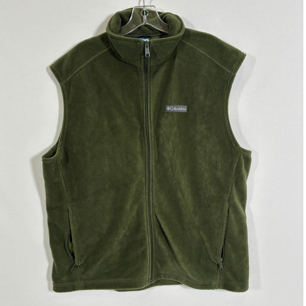 Columbia Steens Mountain Mens XL Olive Green Full Zip Fleece Vest AM1535